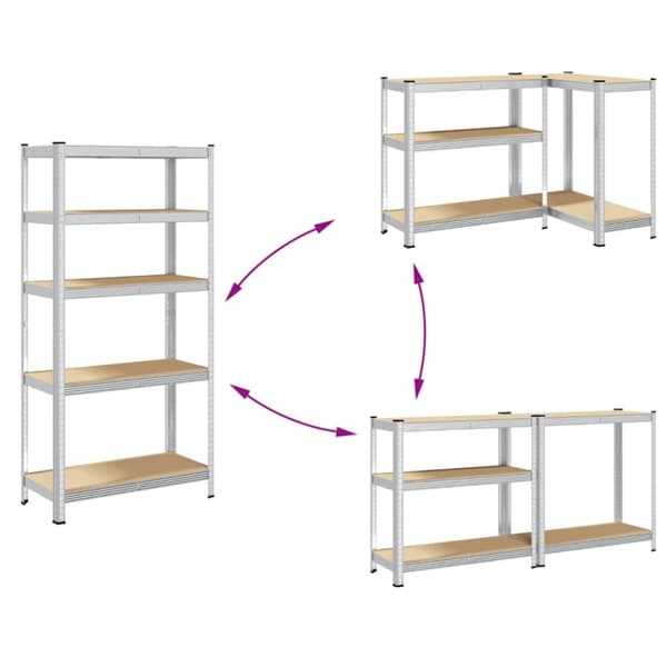 Hyllyt 5 hyllyllä, 2 kpl, terästä ja puupohjaista materiaalia