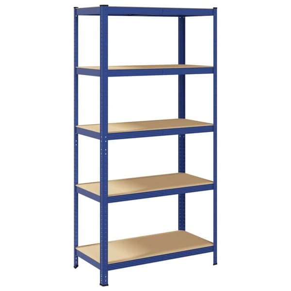 Kirjahylly 5 hyllyllä, sininen, teräs ja puupohjainen materiaali