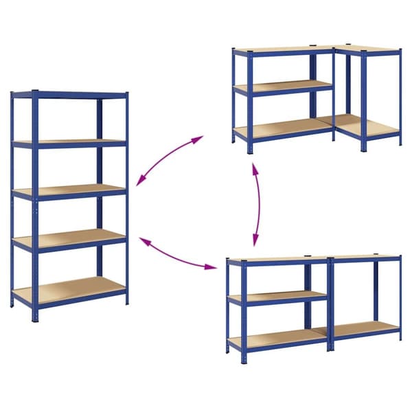 Kirjahylly 5 hyllyllä, sininen, teräs ja puupohjainen materiaali