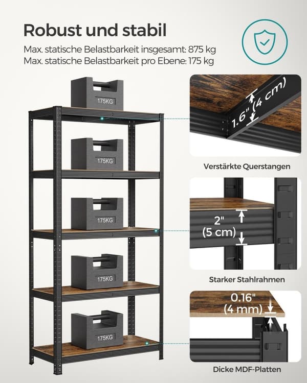 Rootz 2-lags reol - Stående hylder - Opbevaringsstativ - Kraftig - 50 cm x 100 cm x 180 cm - Grå - Stål og MDF - 120 kg pr.