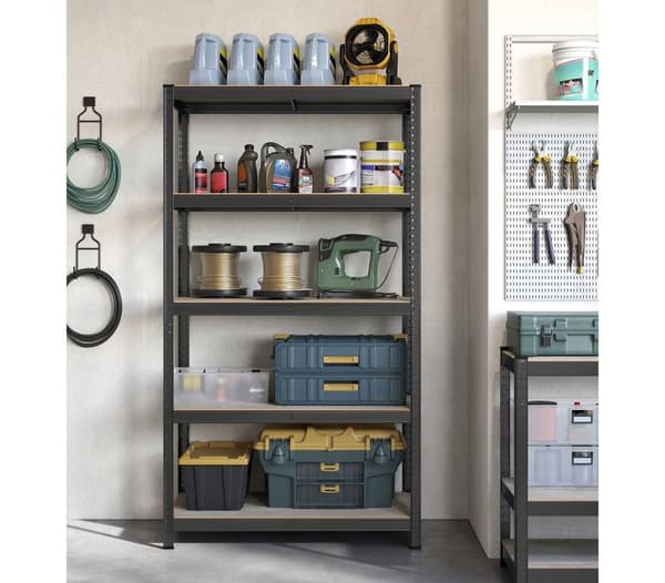 Rootz justerbar stående hylla - Organiseringsställ - Förvaringsenhet - Stål- och MDF-konstruktion - 50 cm x 100 cm x 200 cm - Greige Svart