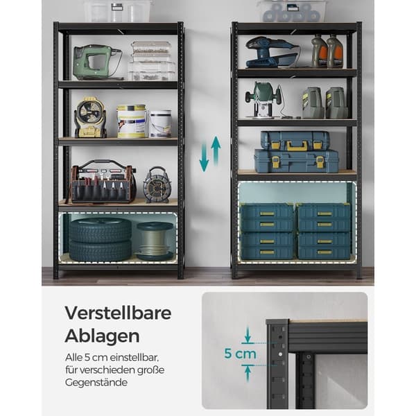 Rootz 2-delt sæt opbevaringshylder - Væghylder - Garagestativer - Forstærket stålramme - Justerbare hylder - 200 cm x 100 cm x 50 cm