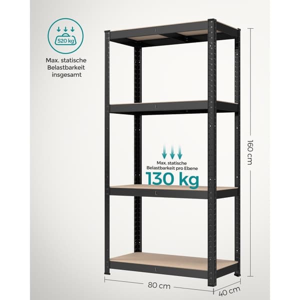 Rootz Black Load Hylly - Säilytysteline - Hyllyyksikkö - Jauhemaalattu teräs - MDF - Heavy Duty - 40cm x 80cm x 160cm
