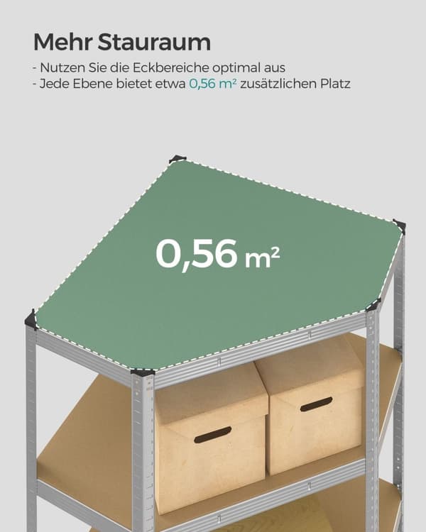 Rootz Heavy Duty hjørnehylde - Opbevaringsstativ - Galvaniseret stål - MDF - Naturlig beige - 90 cm x 90 cm x 180 cm - Understøtter 875 kg