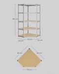 Miniatyrbillede 6 af 8: Rootz Heavy Duty hjørnehylde - Opbevaringsstativ - Galvaniseret stål - MDF - Naturlig beige - 90 cm x 90 cm x 180 cm - Understøtter 875 kg