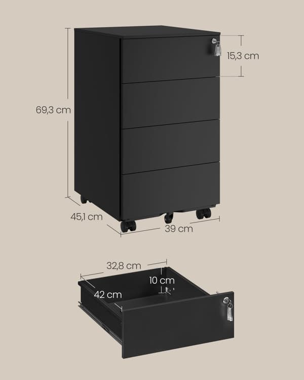 Rootz rullebeholder med 4 skuffer - Opbevaringsvogn - Mobil organisering - Stålmateriale - 45cm x 39cm x 55cm - Matsort NdrFc