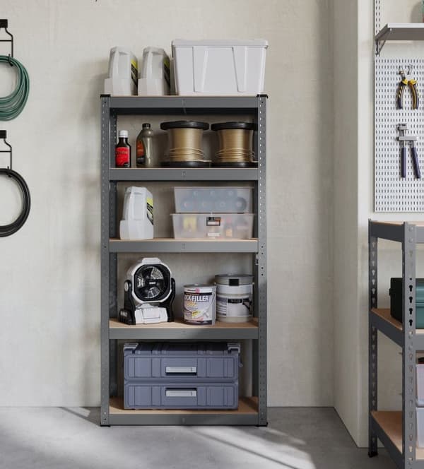 Rootz Steel Frame Heavy Duty Hylde - Grå Hylde - Justerbare hylder - Galvaniseret stål - MDF - 30cm x 75cm x 150cm
