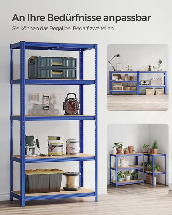 Rootz förvaringsställ - Stålhyllsystem - Garageorganisatör - Förstärkt ram - Justerbara hyllor - 200cm x 100cm x 50cm - Blå