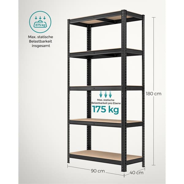 Rootz opbevaringshylder Sæt med 2 - Stålstativ - Metalstativ - Heavy Duty hylder - 180 cm x 90 cm x 40 cm