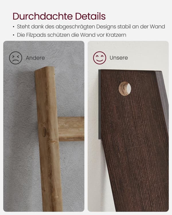 Rootz håndklædestige - Håndklædeholder - Træhåndklædeholder - Spånplade - 43,7 cm x 7,8 cm x 160 cm - Vintage Bourgogne - 8 kg bæreevne