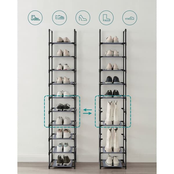 Sko rack - 10 niveauer - 33 x 33 x 173 cm - med planker af stoffer