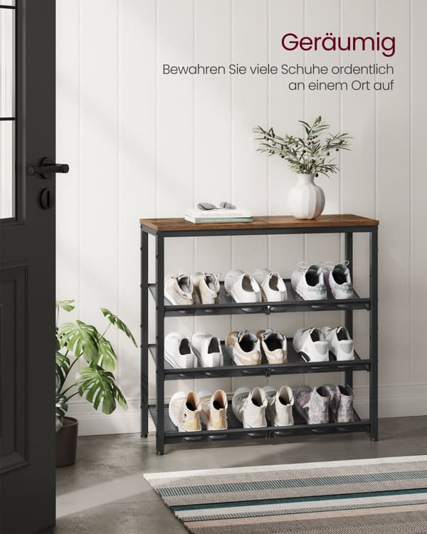 Sko rack - 4 niveauer - justerbare gitterhylder