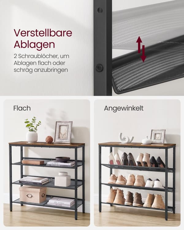 Sko rack - 4 niveauer - justerbare gitterhylder