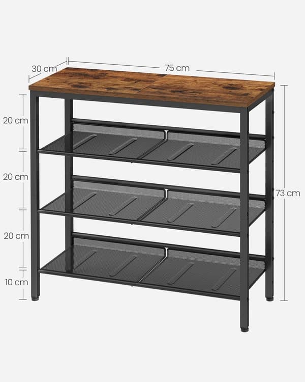 Sko rack - 4 niveauer - justerbare gitterhylder