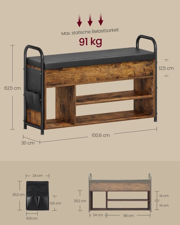 Kenkäpankki - istuimet ja kahvat - 100,6 cm leveä