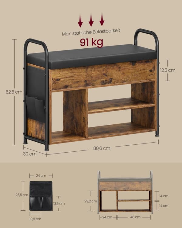 Shoe Bank - med sittplatser och handtag - 80,6 cm bred