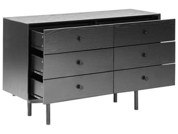 Byrå 6 Lådor Svart Spånskiva MDF Modern Förvaringsenhet Vardagsrum Sovrum