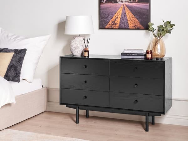 Byrå 6 Lådor Svart Spånskiva MDF Modern Förvaringsenhet Vardagsrum Sovrum
