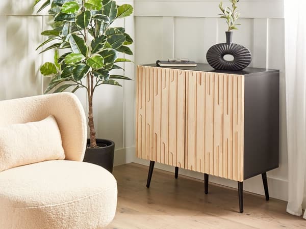 Kommode lyst træ mdf massivt træ jernben 2-dørs opbevaring moderne stil stue soveværelse
