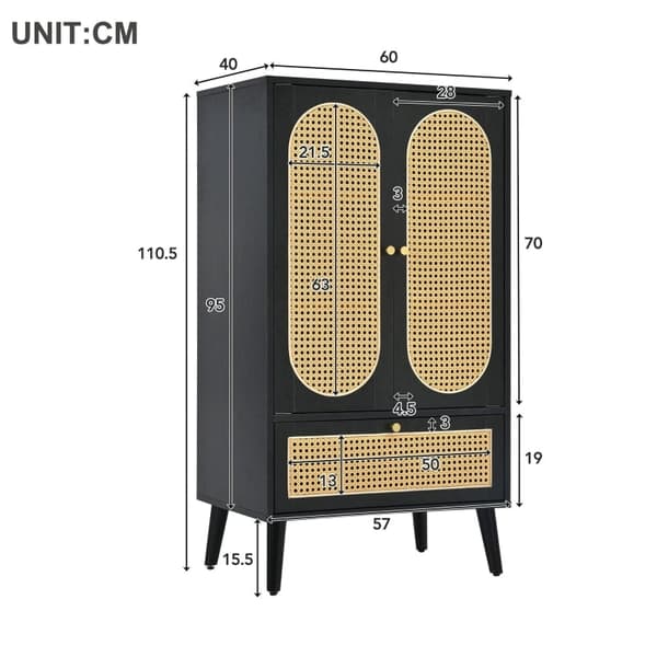 Rootz Elegant Black senkki - Säilytyskaappi - Monipuoliset huonekalut - Korkeussäädettävät jalat - 60L x 40W x 110,5K cm