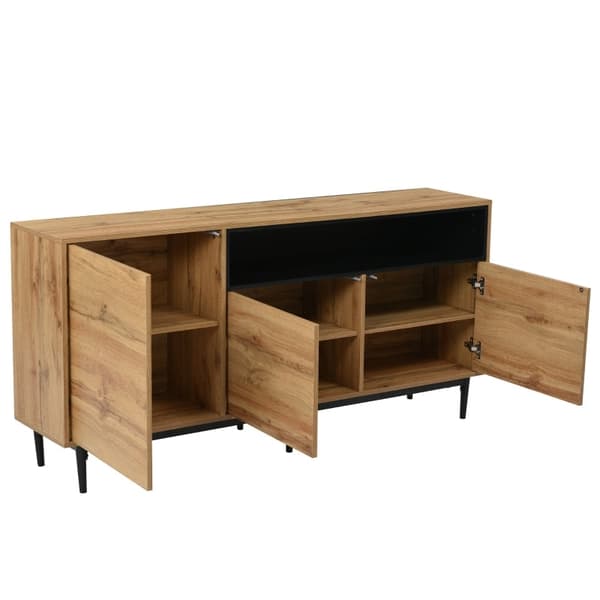 Rootz Modern senkki - Buffet-kaappi - Säilytyskonsoli - Säädettävät hyllyt - 160L x 35W x 76H cm - Musta Puupinta - Helppo koota