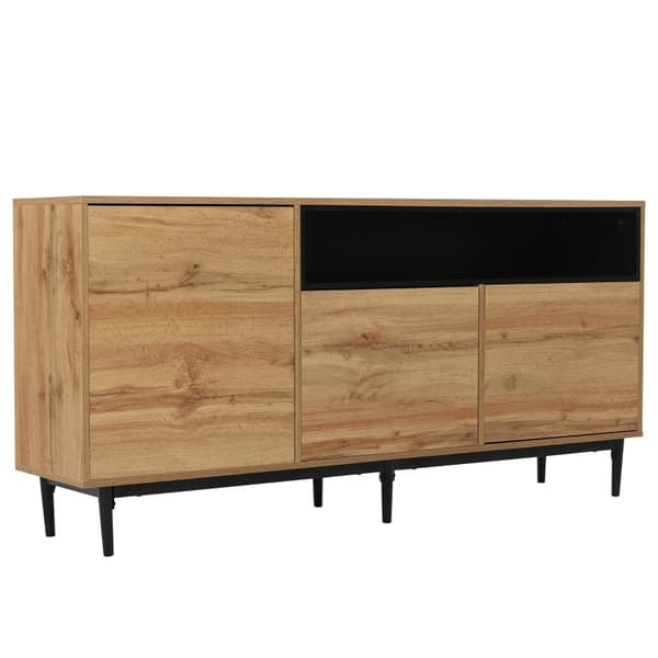 Rootz Modern senkki - Buffet-kaappi - Säilytyskonsoli - Säädettävät hyllyt - 160L x 35W x 76H cm - Musta Puupinta - Helppo koota