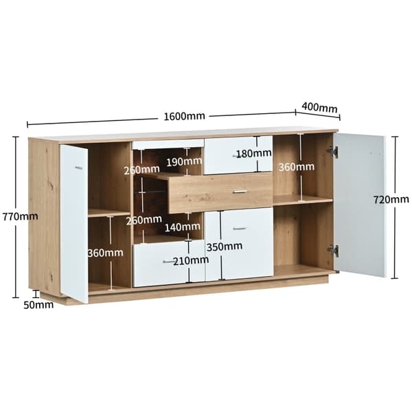 Rootz moderne skænk med LED-belysning - Opbevaringsskab - Buffetkonsol - Elegant og rummelig - 160L x 40W x 77H cm