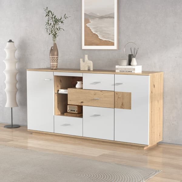 Rootz moderne skænk med LED-belysning - Opbevaringsskab - Buffetkonsol - Elegant og rummelig - 160L x 40W x 77H cm