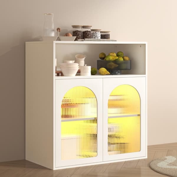 Rootz skænk med glaslåge - Opbevaringsskab - Køkkenskab - LED-belysning - 70cm x 35cm x 90cm