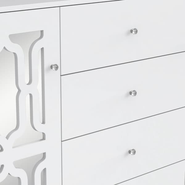 Rootz White Spejlskænk - Luksus opbevaringsenhed - Elegant kabinet - Krystalhåndtag - Nem montering - 147,5L x 40W x 102H cm