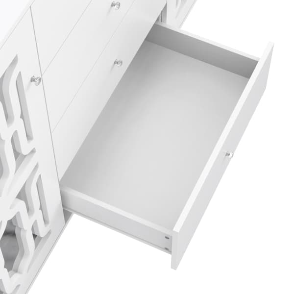 Rootz White Spejlskænk - Luksus opbevaringsenhed - Elegant kabinet - Krystalhåndtag - Nem montering - 147,5L x 40W x 102H cm