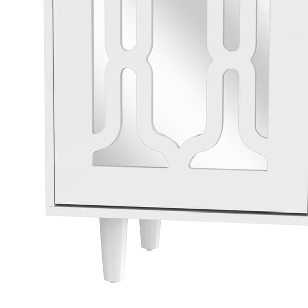Rootz White Spejlskænk - Luksus opbevaringsenhed - Elegant kabinet - Krystalhåndtag - Nem montering - 147,5L x 40W x 102H cm