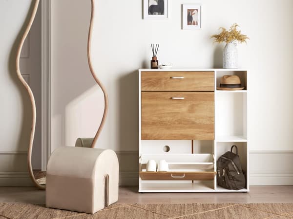 Skooppbevaringsskap Lys Konstruert Tre Hvit 2 Rom Skuff Åpne Hyller Oppbevaringsrom Moderne Design Gang
