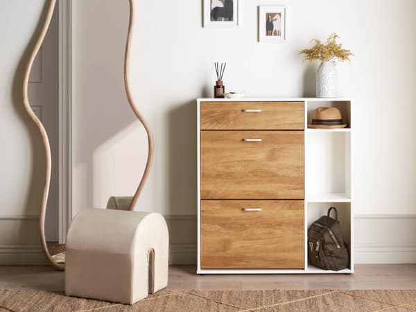 Skooppbevaringsskap Lys Konstruert Tre Hvit 2 Rom Skuff Åpne Hyller Oppbevaringsrom Moderne Design Gang
