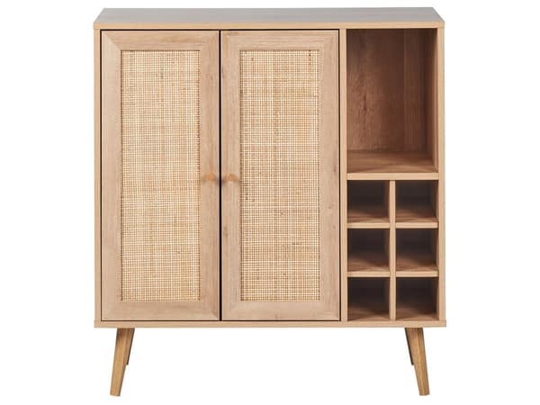Skænk i rattan letvægtskonstrueret træ med rattan front 2-dørs hylde vinstativ Boho stil sidebord entre