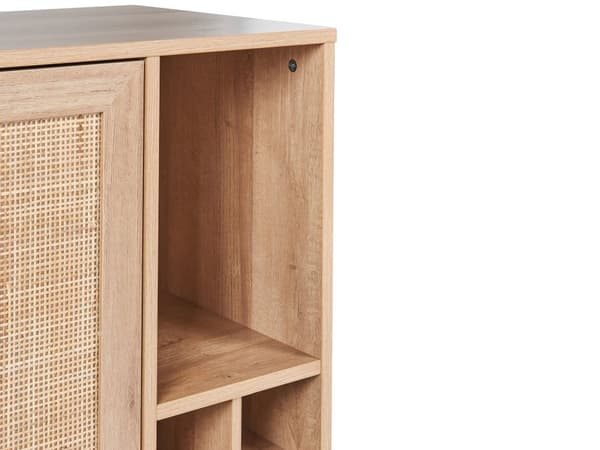 Skænk i rattan letvægtskonstrueret træ med rattan front 2-dørs hylde vinstativ Boho stil sidebord entre