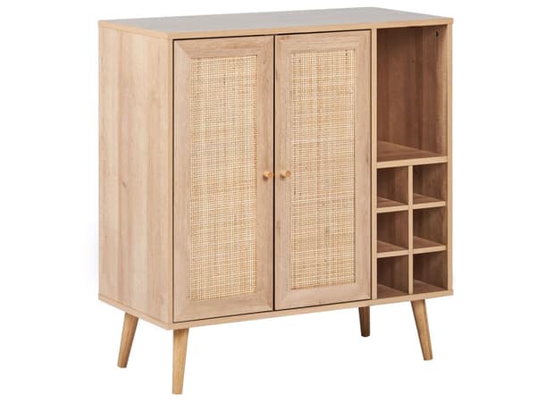 Skænk i rattan letvægtskonstrueret træ med rattan front 2-dørs hylde vinstativ Boho stil sidebord entre