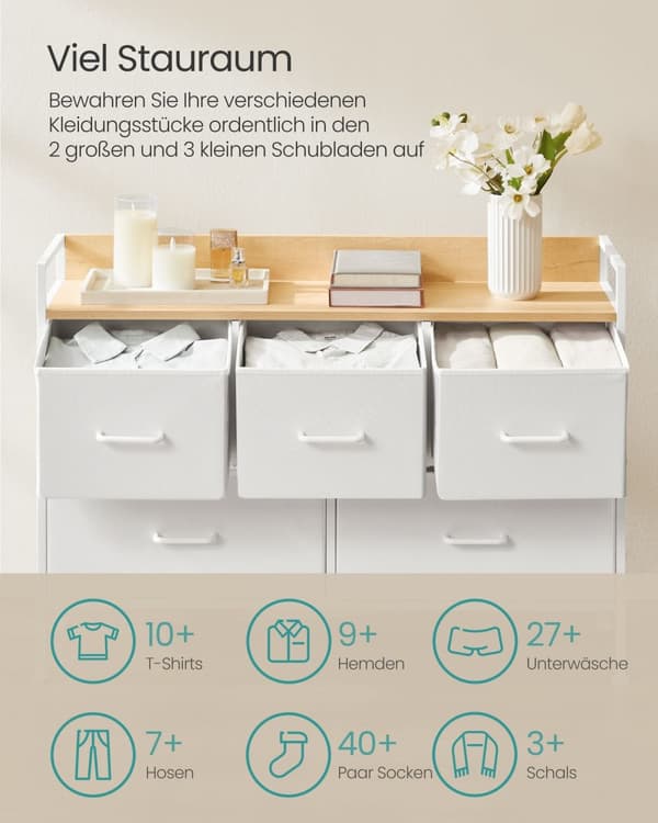 Skuffer med 5 stofskuffer Woolwit og Oak Beige