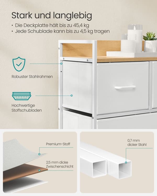 Skuffer med 5 stofskuffer Woolwit og Oak Beige