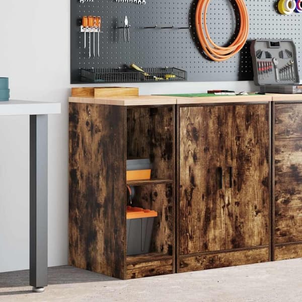 vidaXL Garageopbevaringsskab røget eg 30x51x85 cm massivt træ fyrretræ