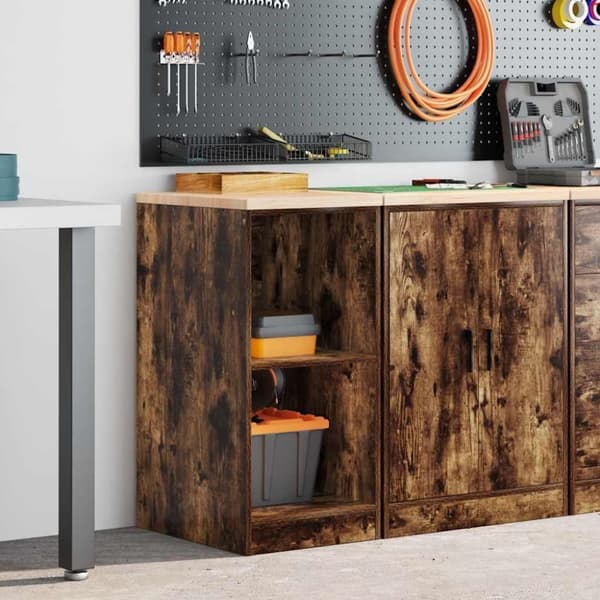 vidaXL Garageopbevaringsskab røget eg 40x51x85 cm massivt træ fyrretræ