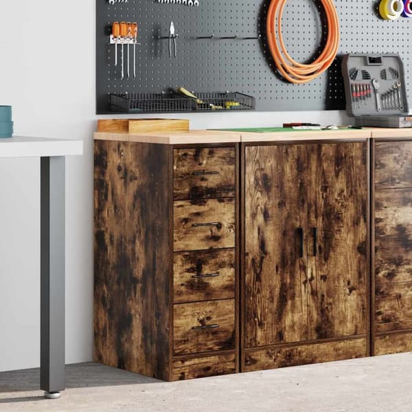 vidaXL Garageopbevaringsskab røget eg 30x51x85 cm massivt træ fyrretræ