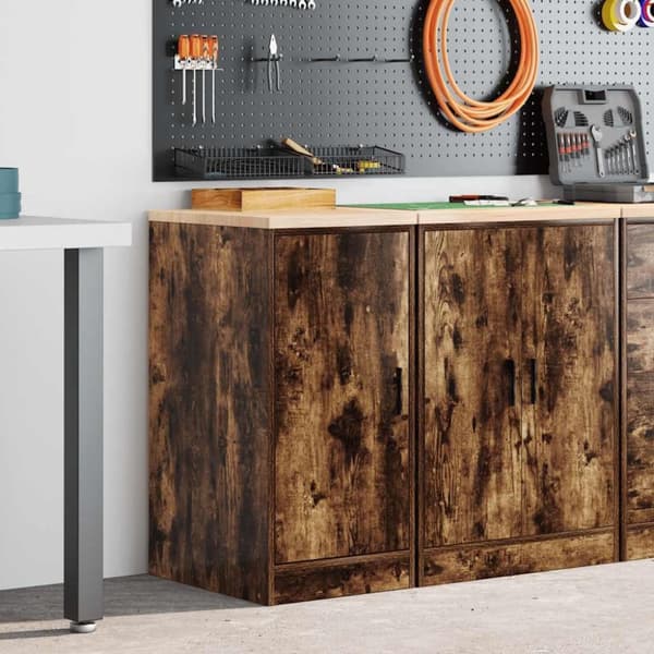 vidaXL Garageopbevaringsskab røget eg 40x51x85 cm massivt træ fyrretræ