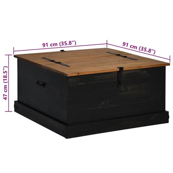 vidaXL opbevaringskiste HALDEN 91x91x47 cm massivt fyrretræ sort