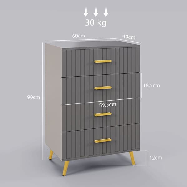 Rootz 4 skuffe Brystopbevaringsmøbler - Kommode - Soveværelsesarrangør - Guld aluminiumben - 60L x 40W x 90 timer cm