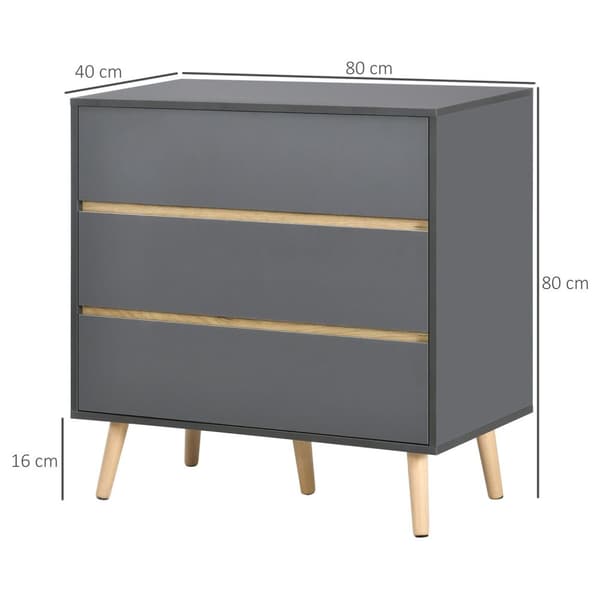 Rootz 3 Drawer Chest - Lagringsmöbler - Skandinavisk design - Spacebesparing - 80 cm x 40 cm x 80 cm grå