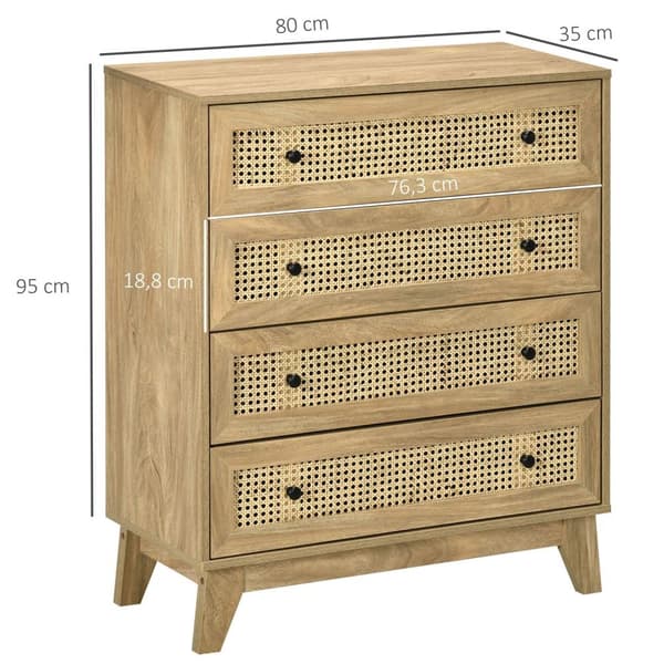 ROOTZ 4 Skuffekiste - Opbevaringsmøbler - Rattan Front - Elegant Light Wood - 80 cm x 35 cm x 95 cm