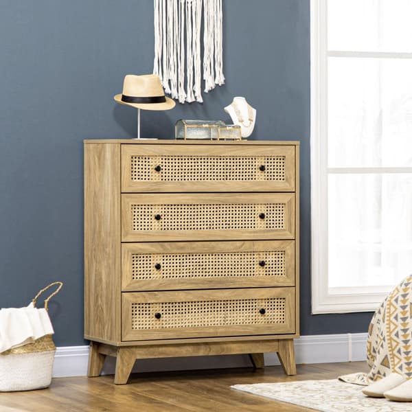 ROOTZ 4 Skuffekiste - Opbevaringsmøbler - Rattan Front - Elegant Light Wood - 80 cm x 35 cm x 95 cm