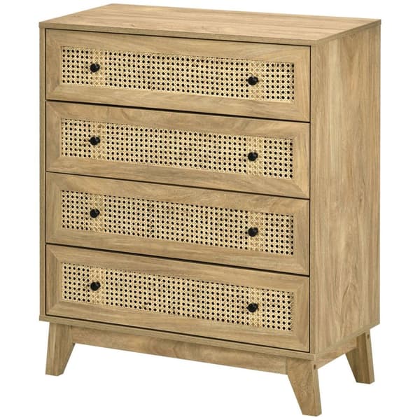 ROOTZ 4 Skuffekiste - Opbevaringsmøbler - Rattan Front - Elegant Light Wood - 80 cm x 35 cm x 95 cm