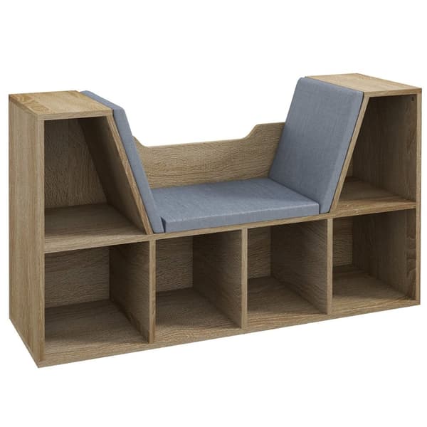 Rootz boghyldebænk - 2 -i -1 møbler - moderne reol - 6 rum - inkluderer puder - 102L x 30W x 61H cm - brun grå